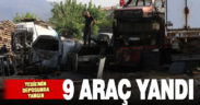 Sümer’deki yediemin otoparkında çıkan yangında 9 araç zarar gördü